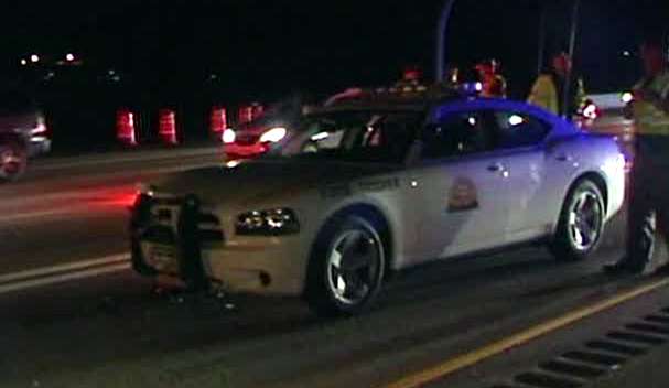 Wrong-way driver collides with trooper's car