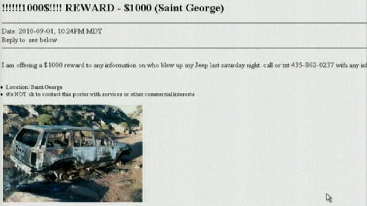Man posts ad asking for information about torched Jeep