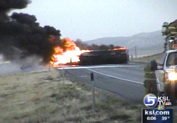 Tanker Truck Rolls and Catches Fire