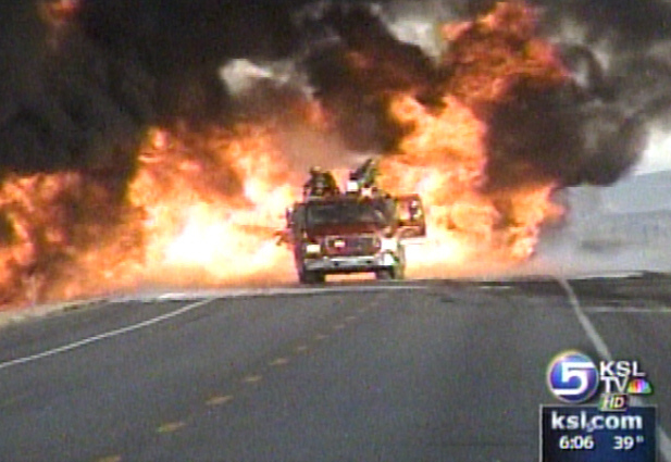 Tanker Truck Rolls and Catches Fire