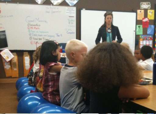 Yoga balls helping students in class