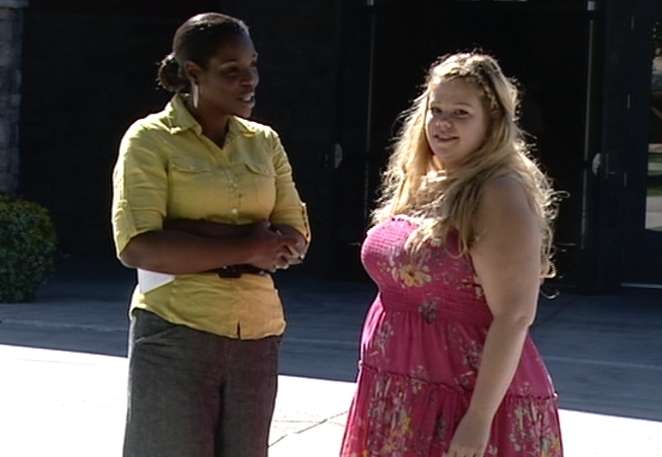 Former child sex slave Amanda Bonella (right) talks with KSL Newsradio's Nkoyo Iyamba (left).