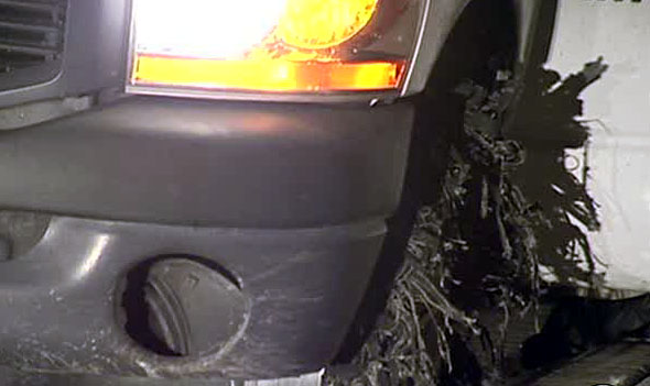 Blown tire on suspect's truck