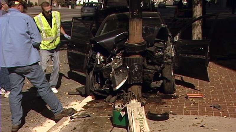The driver lost control and smashed into a light pole on State Street