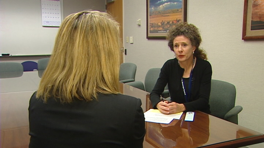 Vickie Ashby (right), public information officer for the Utah Department of Alcoholic Beverage Control, talks with KSL's Lori Prichard (left)