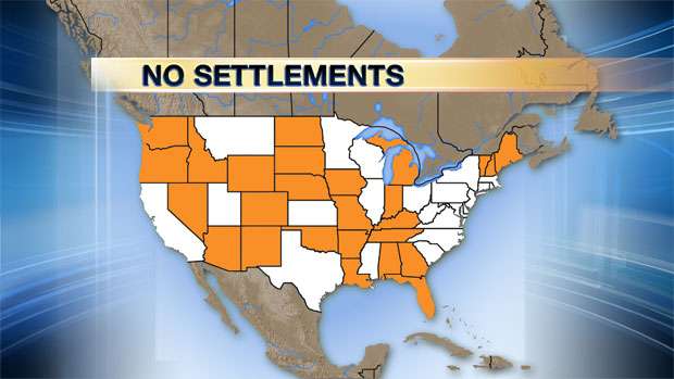 Map of states reporting no settlements regarding transportation projects