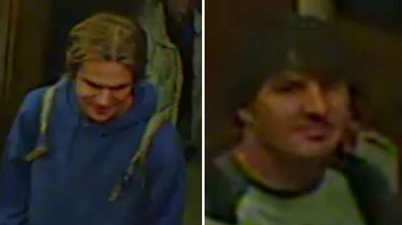 Surveillance photos show the jumpers in an elevator at the LDS Church Office Building Friday afternoon.