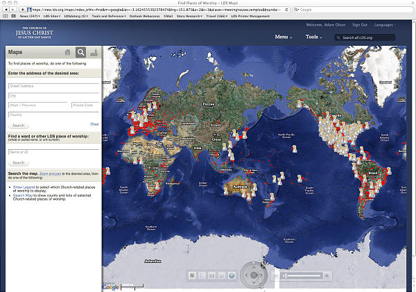 Computer screen shows revamped www.LDS.org website.