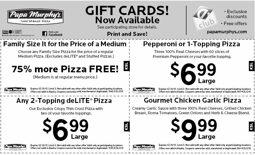 Papa Murphy's Coupon Sheet