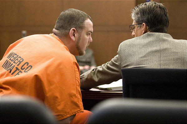 Jacob Daniel Ethridge talks with public defender Bernie Allen last year during a hearing in Ogden. (Erin Hooley)