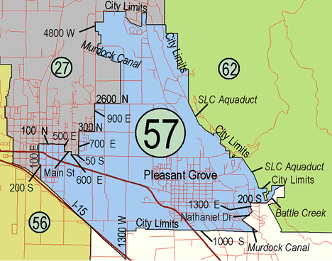 A map of District 57 from the Utah Legislature website. Click to enlarge.