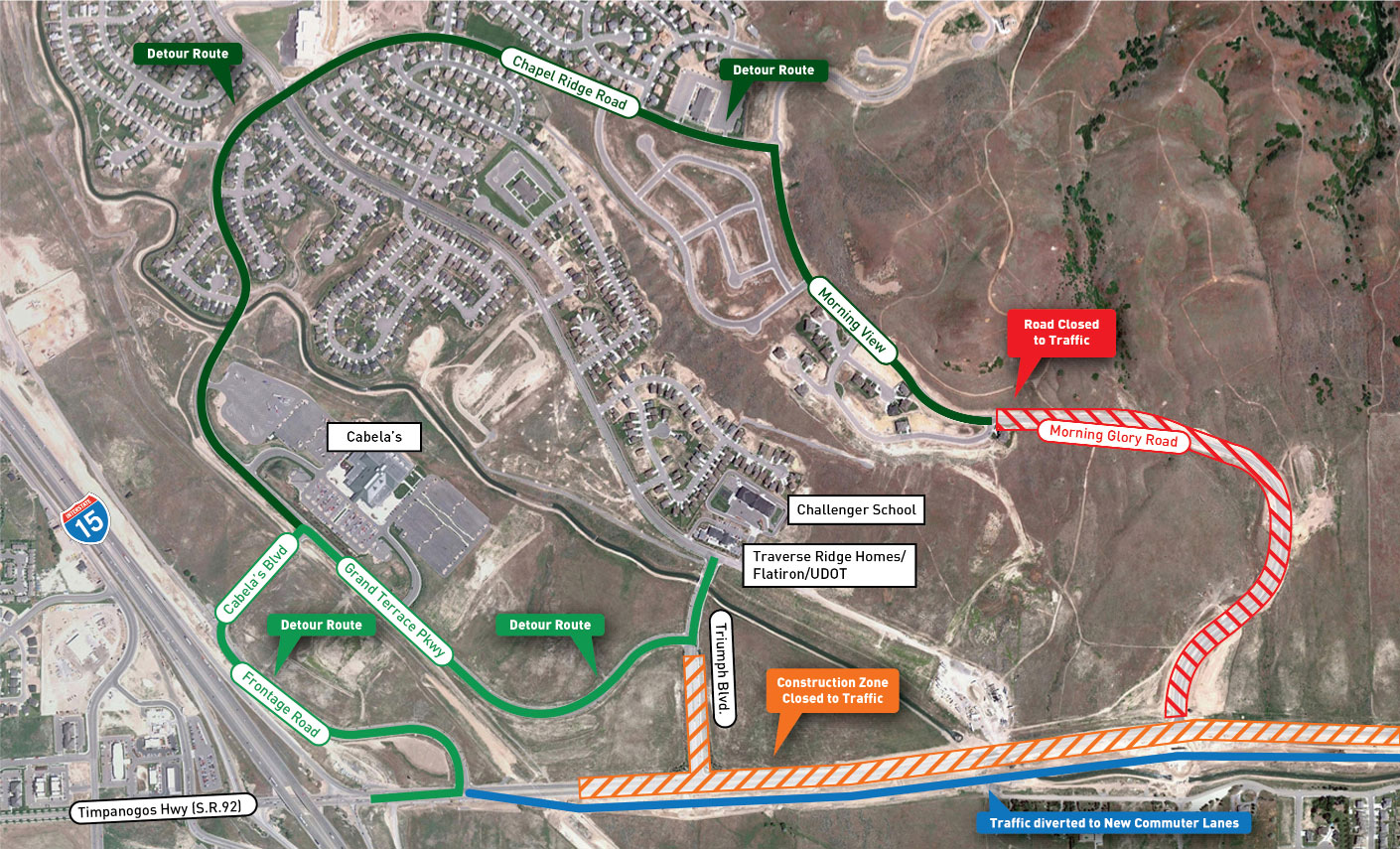 Triumph Blvd. and Morning Glory Rd. Detour Map (Courtesy UDOT). Click to enlarge.