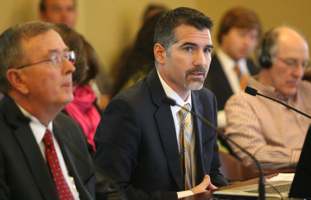 Aaron Tilton, President of Blue Castle Energy, talks about nuclear energy production and water use during a House Natural Resources Committee Meeting at the State Capitol Building in Salt Lake City on Monday. (Kristin Murphy, Deseret News)