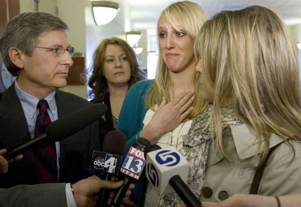Kait Hinckley, center right, gets emotional as she tries to explain her feelings on the case on Monday, Feb. 14, 2011. Her sister Kirsten Hinckley was one of the victims in the shooting at Trolley Square. Her mother, Carolyn Tuft, is at the right, a family friend Lindsey Picazo is in the back and their attorney Mark J. WIlliams is at the left. Attorneys presented arguments to 3rd District Judge Glenn K. Iwasaki in Salt Lake City.
Scott G. Winterton, Deseret News