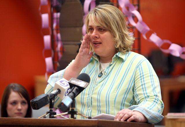 Bonita, of La Verkin, a survivor of a violent dating relationship, shared her story at a news conference held by the Utah Department of Health and Utah Dating Violence Task Force at Murray High School on Monday. (Kristin Murphy, Deseret News)