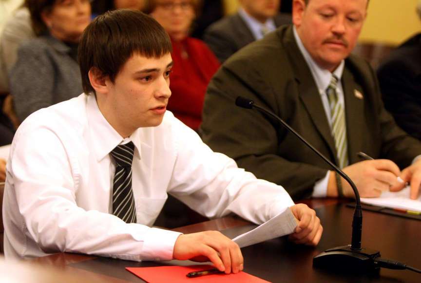 Daniel Reyna, a 17-year-old junior at Ames Academy, raises his concerns with Rep. Carl Wimmer's bill to repeal the resident college tuition break for illegal immigrants during a hearing in the State Capitol Building in Salt Lake City on Friday. (Kristin Murphy, Deseret News)