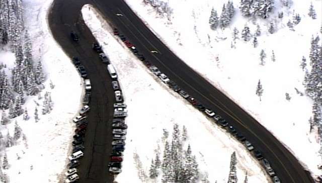 Some vehicles were turned away at the resorts due to full parking lots and too many cars lining the canyon roads.