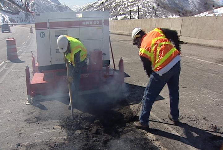 UDOT crews demonstrated Tuesday how they repair potholes using HeatWurx.