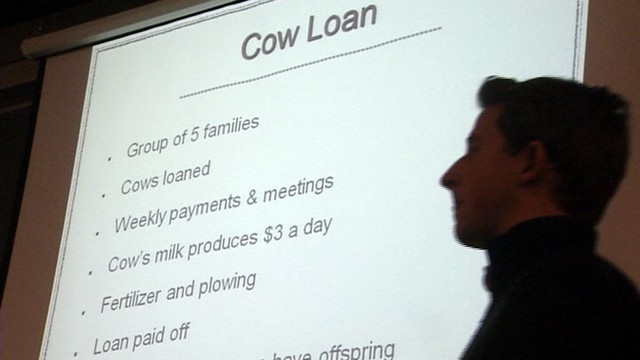 The students hope to raise $10,000 to buy cows. They chose Cambodia because the money will buy more there, they say.