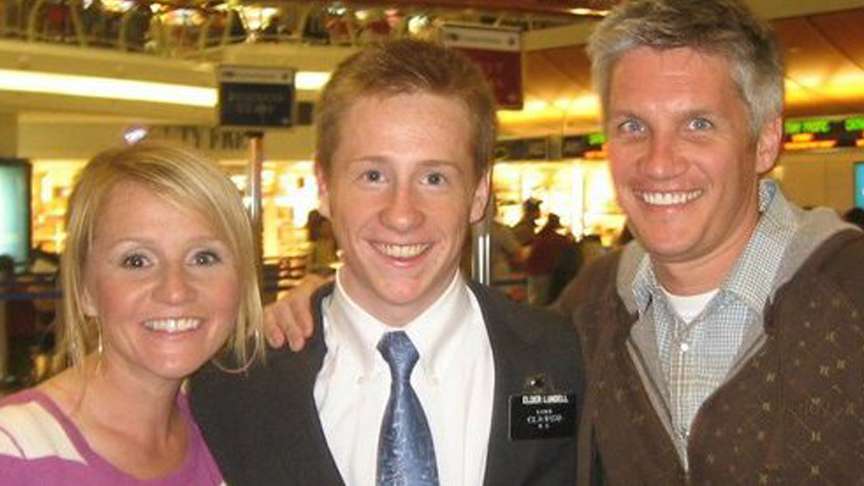 Elder Ryan Lundell, pictured with his sister Kathryn Carlile (left) and brother-in-law Dave Carlile.