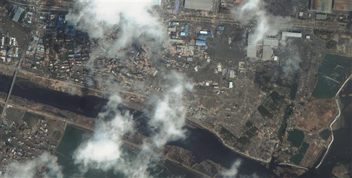 This March 12, 2011 image released by GeoEye shows an area of Sendai, Japan. An 8.9-magnitude earthquake struck Japan on March 11, 2011, causing a tsunami that devastated the region. (AP Photo/GeoEye)