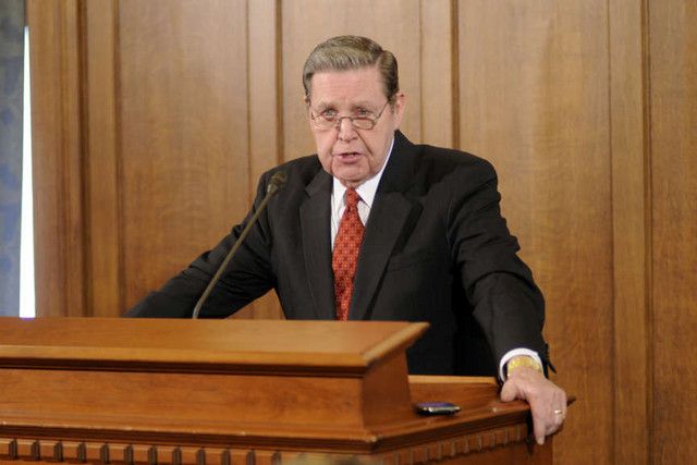 Elder Holland gives a media briefing on the efforts to account for missionaries in Japan and move those in the Tokyo and Sendai missions who could be in danger zones because of the threat from damaged nuclear power plant reactors.