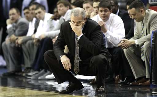 BYU head coach Dave Rose reacts during overtime of the NCAA Southeast regional college basketball semifinal game against Florida. (AP Photo/David J. Phillip)