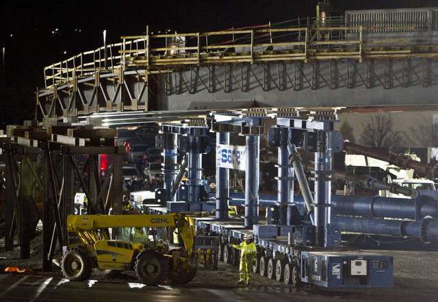 UDOT closes I-15 in both directions at American Fork to allow for the move of the giant Sam White Bridge. See more pictures of the move in our photo gallery.