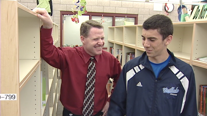 Mountain Trails Elementary School principal David Turner and Austin Brower.