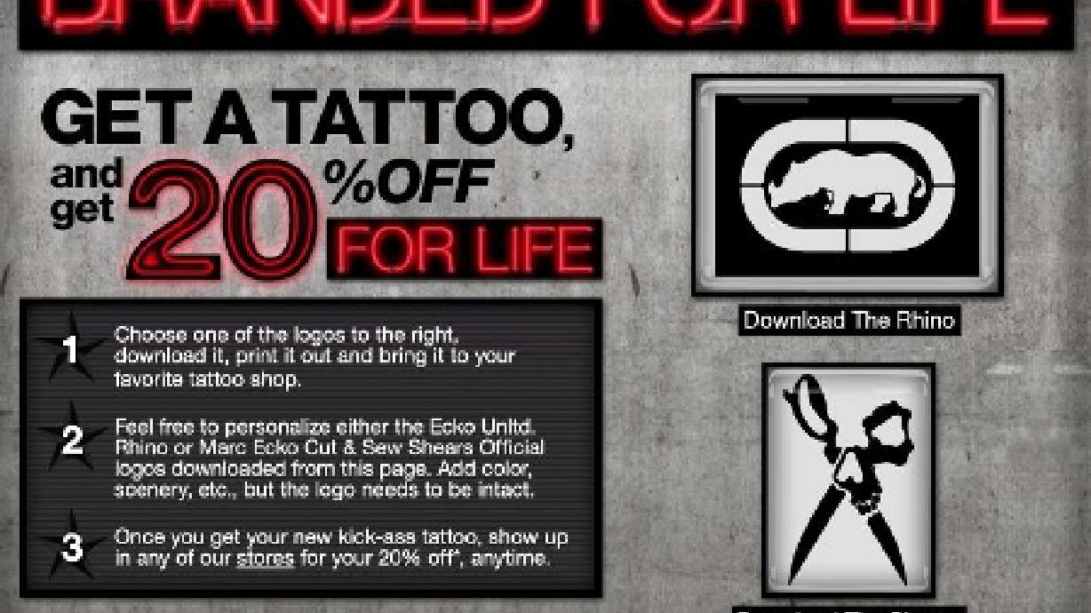 Tattoo Yourself With The Ecko Logo And Get 20% Off For Life