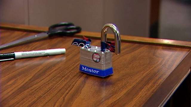 A MasterLock was opened using soda can shims.