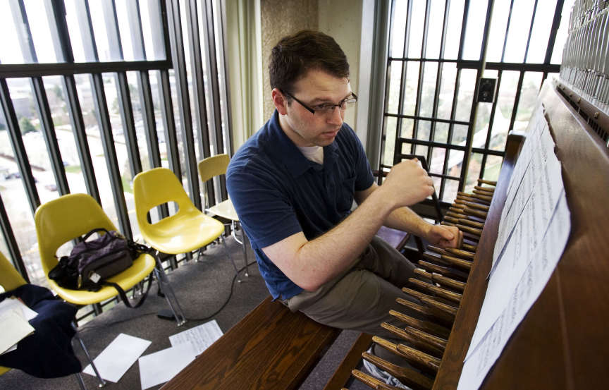 Joseph Peeples plays the carillon in the bell tower at Brigham Young University in Provo, Thursday, April 14, 2011. (Ravell Call, Deseret News)
