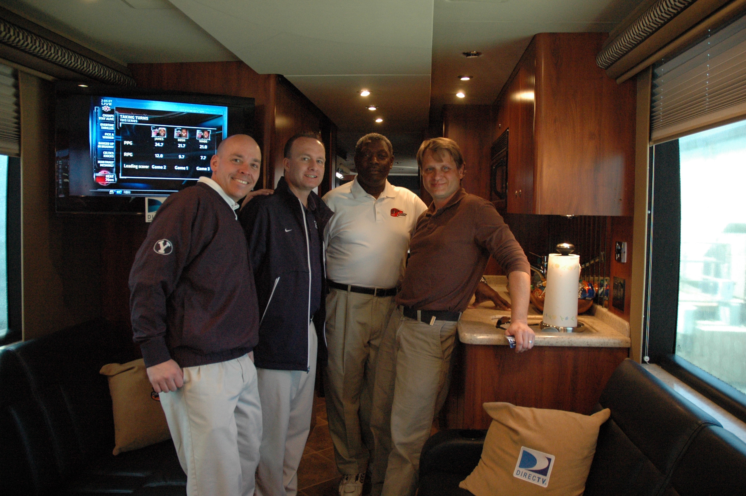 Joined by BYU Football Media Relations Director Brett Pyne, bus driver T.J. Tart and bus engineer Dennis Stacklin.