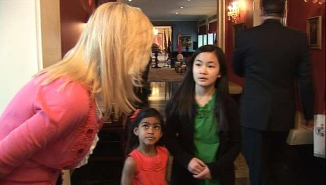 Former Utah first lady Mary Kay Huntsman, talks with her daughters, Asha, middle, and Gracie Mei inside their Beijing residence in March 2011. (Bob Brown, KSL News)