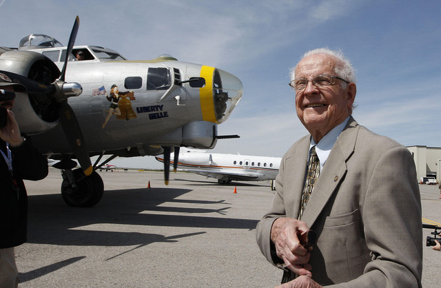Dean Hill, 88, on his way to fly in The Liberty Belle, a restored WWII B-17 "flying fortress" bomber similar to the one he flew in WWII