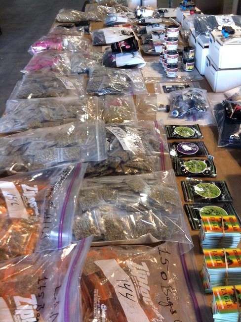 Officers found 14 pounds of Spice and 14 ounces of bath salts with a combined street value of about $74,000.