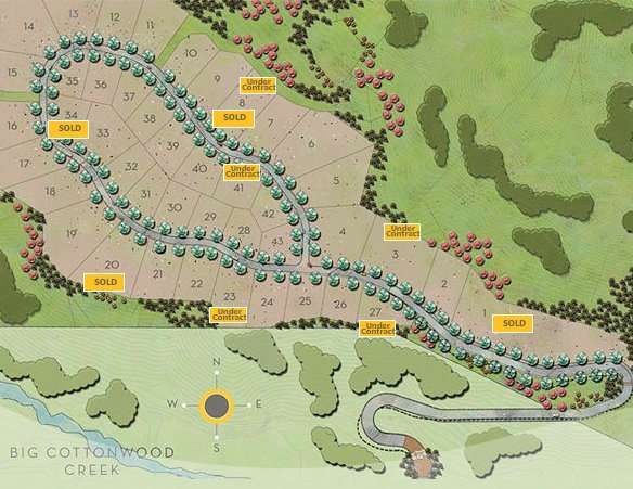 A map of the available lots at the Tavaci Development.