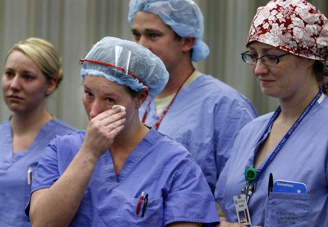 University Hospital nurses Stacy Hansen, Rachel Mullen, T.J. Simonsen and Sarah Maag share their thoughts about their co-worker, Brynn Barton, 24, in Salt Lake City on Wednesday, June 8, 2011. (Laura Seitz, Deseret News)