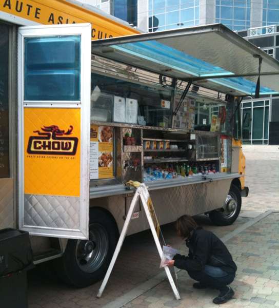 The Chow Truck opens to customers at Gallivan Plaza.