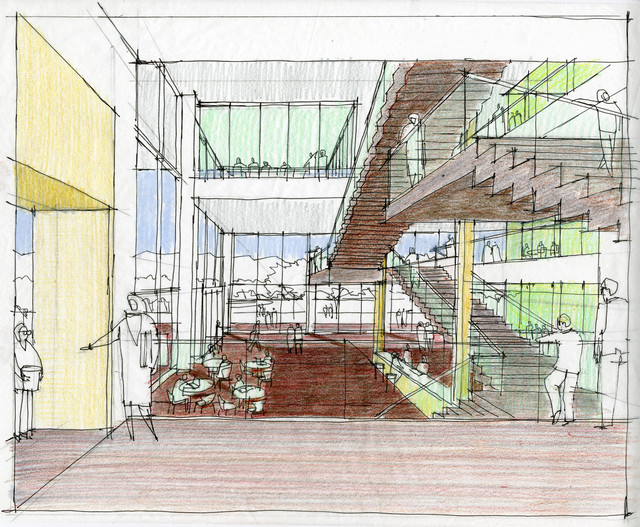 An artist's rendering of the lobby of the new Beverley Taylor Sorenson Arts and Education Complex.