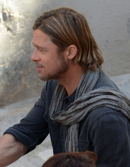 Brad Pitt on the set of "World War Z"