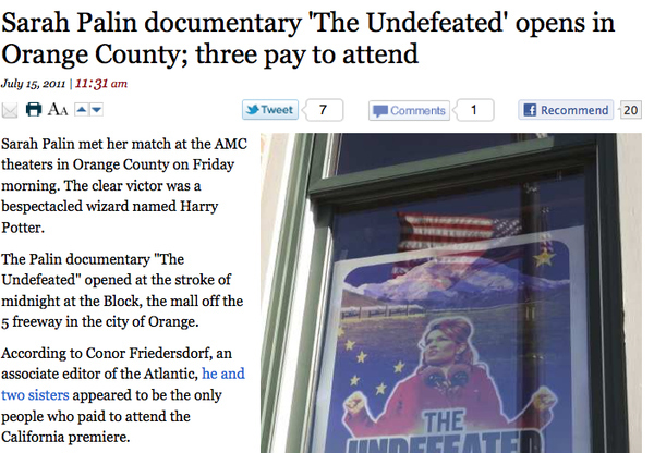 3 People Attend Opening Night Of Sarah Palin's Documentary 'The Undefeated'