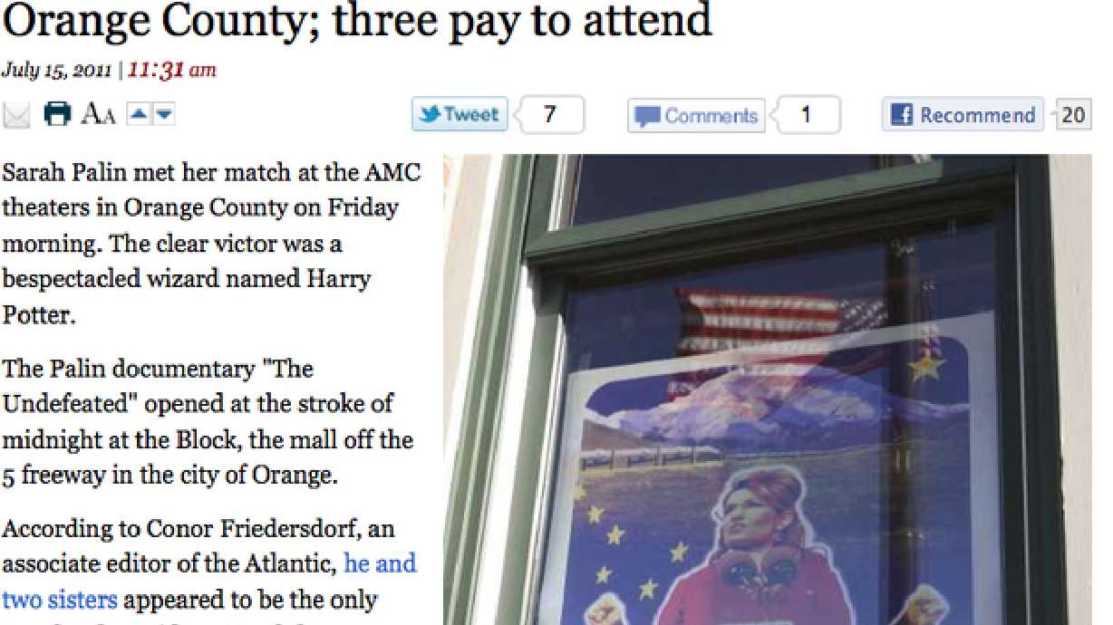 3 People Attend Opening Night Of Sarah Palin's Documentary 'The Undefeated'