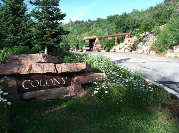Entrance to The Colony at White Pine, a private community where Michelle Obama will attend a private breakfast fundraiser.
