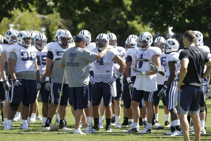 Head Coach Bronco Mendenhall with his defense.