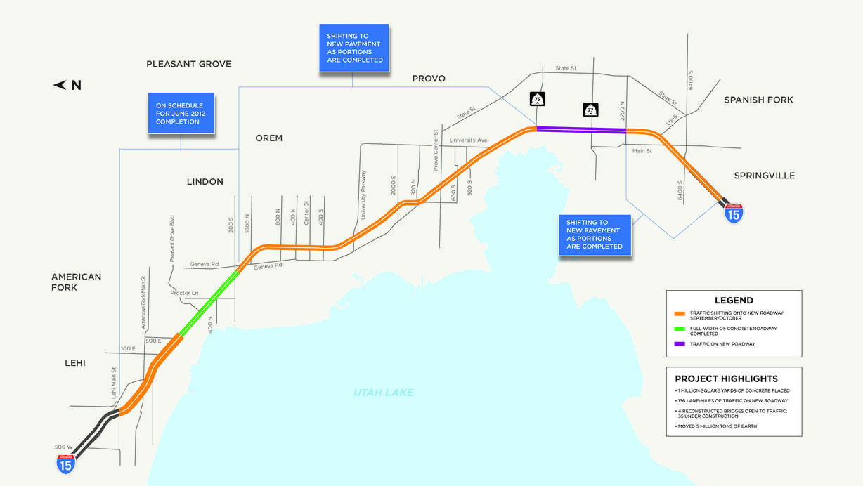 Current progress of the Utah County freeway
expansion project