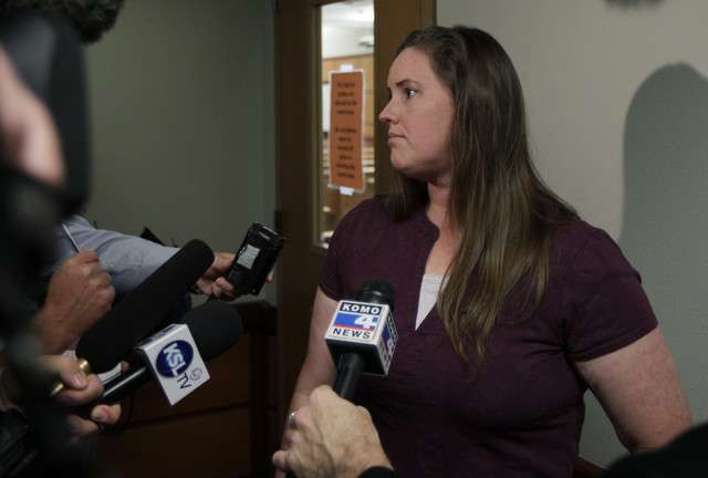 Jennifer Graves, the estranged sister of Josh Powell, who is the husband of missing Utah woman Susan Powell, talks to reporters during a break in a court hearing regarding the custody of Josh Powell's two sons, Wednesday, Sept. 28, 2011, in Tacoma, Wash. The boys are currently with the parents of Susan Powell, but Josh Powell, is asking for custody to be returned to him. (Photo: Ted S. Warren, Associated Press)