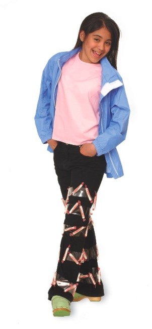 Leggings covered in Smarties make for a fun and easy, last-minute Halloween "smarty pants" costume. (Photo: Disney Family Fun)