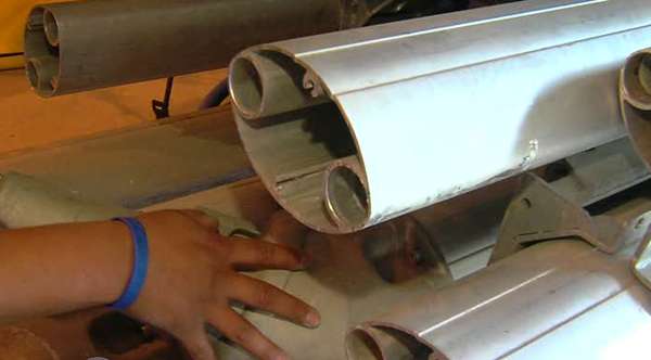 Part of the snowmaking equipment at Snowbasin. Water goes in one pipe, air in the other.