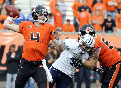Oregon State quarterback Sean Mannion throws
against BYU. (AP Photo/Greg Wahl-Stephens)